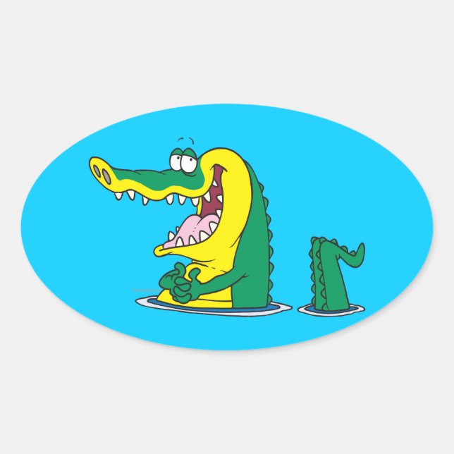 alberner Krokodil-Zeichentrickcharakter Ovaler Aufkleber (Vorderseite)