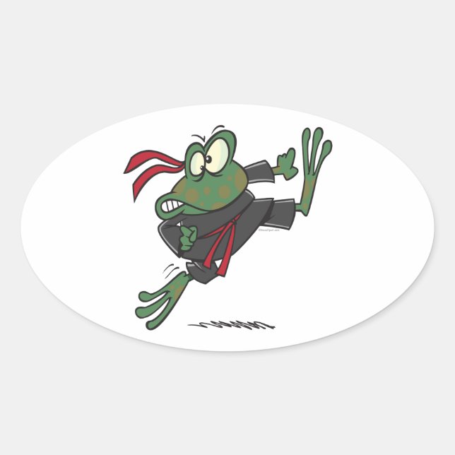 alberner Ninja Frosch Cartoon Ovaler Aufkleber (Vorderseite)