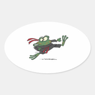 alberner Ninja Frosch Cartoon Ovaler Aufkleber