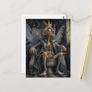 Alberner surrealer Feenkönig auf seinem Porzellan- Postkarte