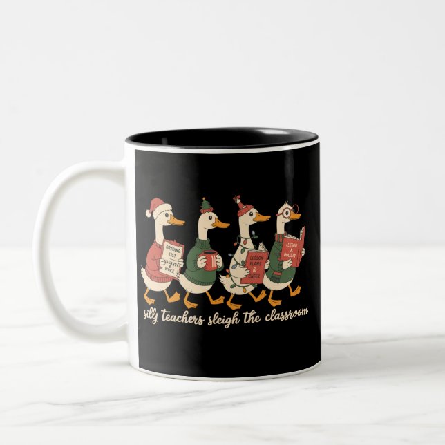 Alberner Weihnachtslehrer Goose Geschenk Gemütlich Zweifarbige Tasse (Links)