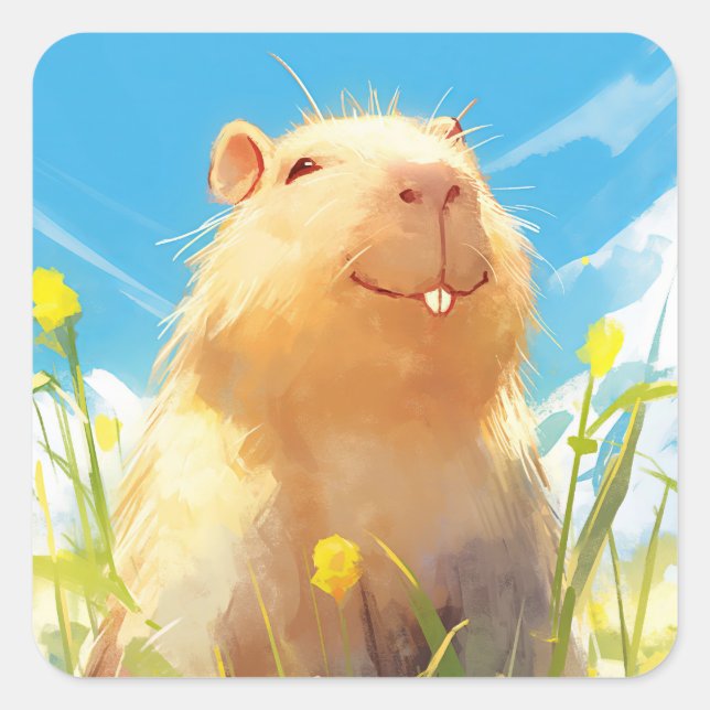 Albernes Capybara-Lächeln Quadratischer Aufkleber (Vorderseite)