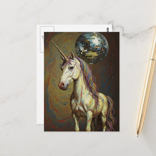 Albernes Einhorn in der Disko Postkarte (Vorderseite/Rückseite Beispiel)
