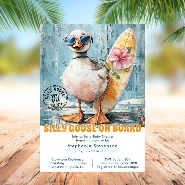 Albernes Gänsebaby an Bord Sommer Beach Baby Dusch Einladung (Von Creator hochgeladen)