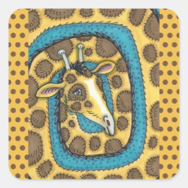 ALBERNES GIRAFFE LANGE NACKE UND SPOTS, FUNNY FOLK QUADRATISCHER AUFKLEBER
