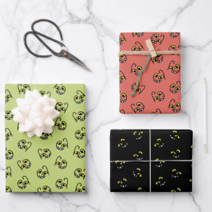 Albernes Halloween-Monstergesicht - orange/schwarz Geschenkpapier Set