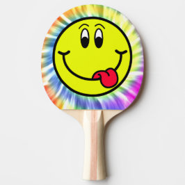 Albernes lächelndes Gesicht Emoji gefärbte Tischtennis Schläger