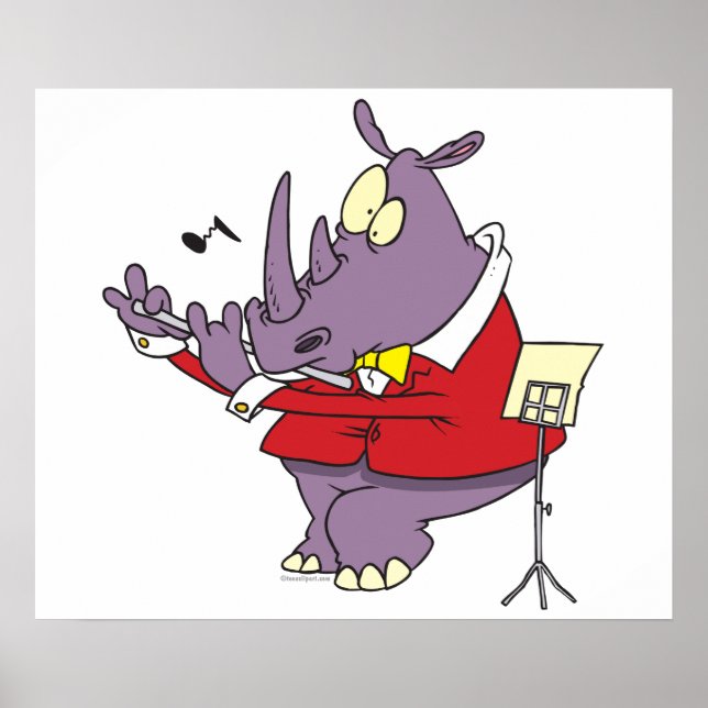 albernes Nashorn beim Flötenspielen Cartoon Poster (Vorne)