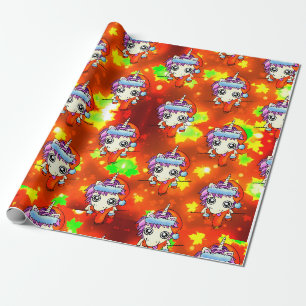 Albernes Santa Unicorn mit Goldenen Herbstblättern Geschenkpapier