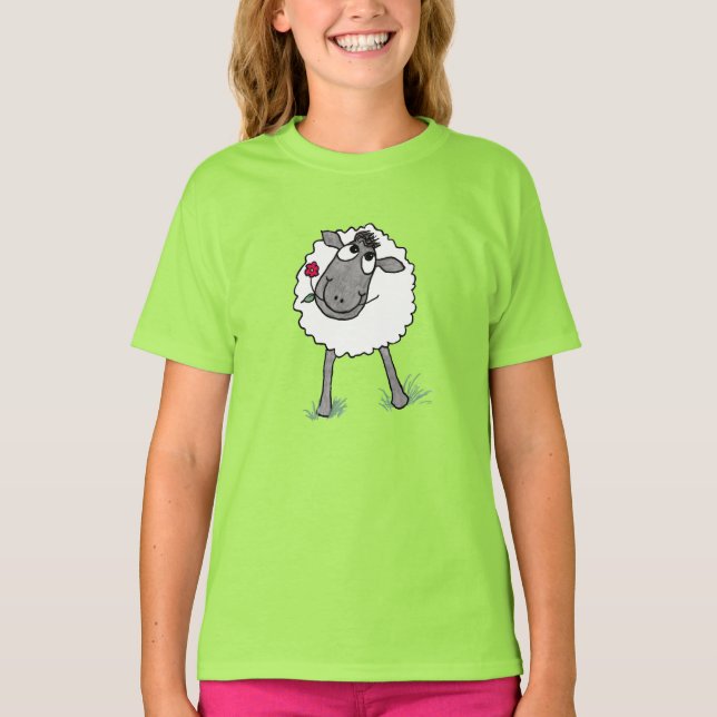 Albernes Schaf mit Blume, Girls Hoodie T-Shirt (Vorderseite)