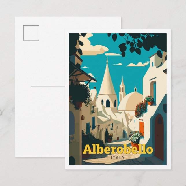 Alberobello Italien Reisen Vintage Illustration Postkarte (Vorne/Hinten)