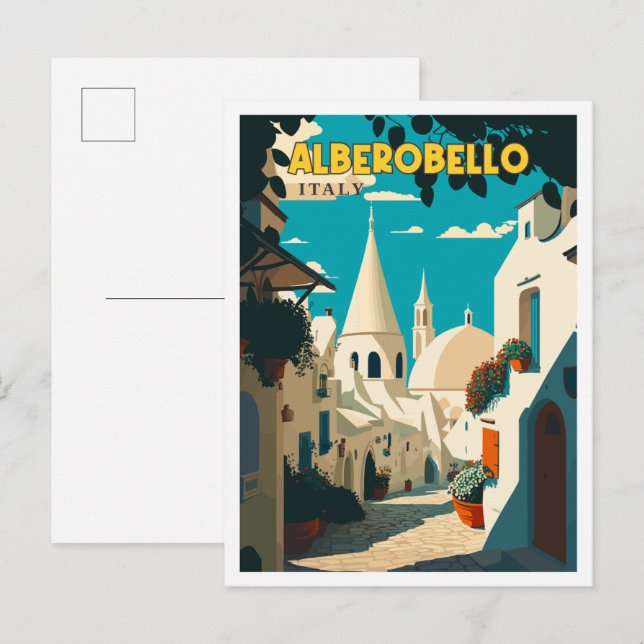 Alberobello Italien Vintage Illustration Postkarte (Vorne/Hinten)