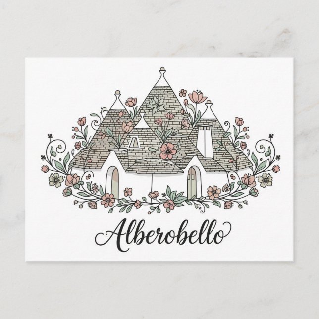 Alberobello Italy Trulli hat Blume Postkarte (Vorderseite)