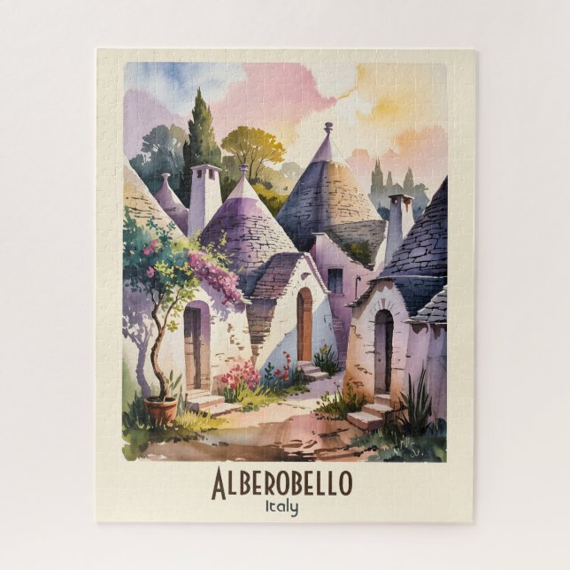 Alberobello Italy Trulli Watercolor Custom Text (Vertikal)