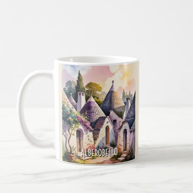 Alberobello Italy Trulli Watercolor Custom Text Kaffeetasse (Links)