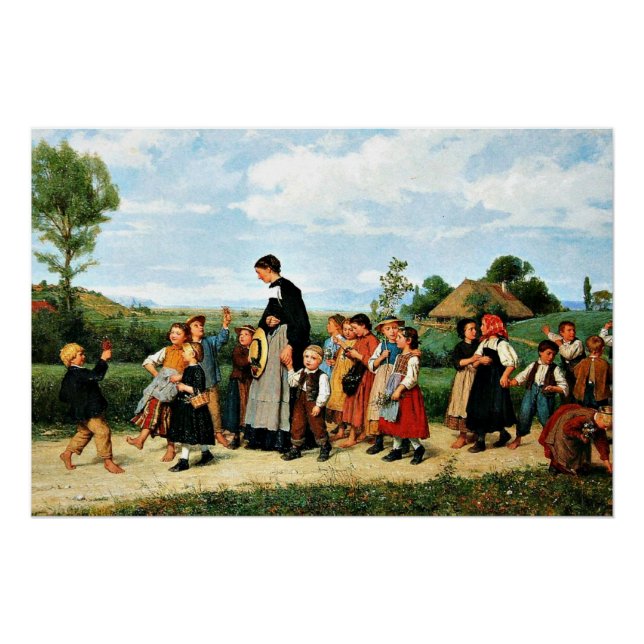Albert Anker - Der Schulspaziergang Poster (Vorderseite)