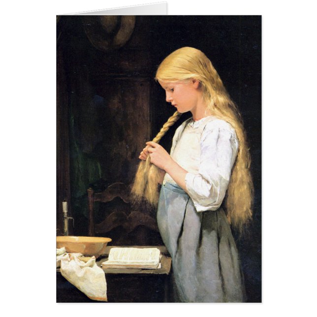 Albert Anker, Mädchen meurent flechtend de Haare (Devant)