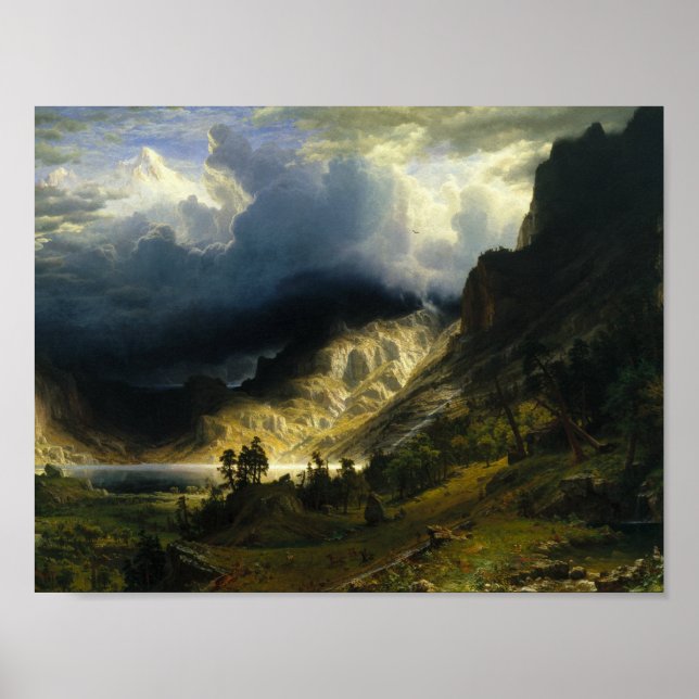 Albert Bierstadt - Ein Sturm im Rocky Mountains Poster (Vorne)