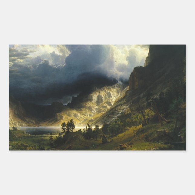 Albert Bierstadt - Ein Sturm im Rocky Mountains Rechteckiger Aufkleber (Vorderseite)
