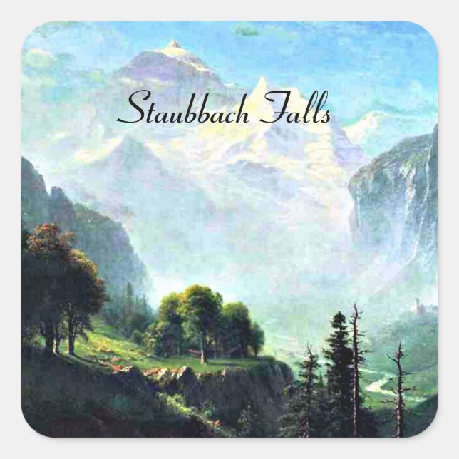 Albert Bierstadt painting, Staubbach Falls, Quadratischer Aufkleber (Vorderseite)
