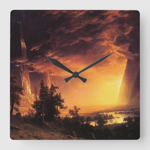Albert Bierstadts Sonnenuntergang im Yosemitetal Quadratische Wanduhr