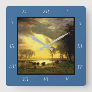 Albert Bierstadt's The Buffalo Trail, 1867 Leinwan Quadratische Wanduhr