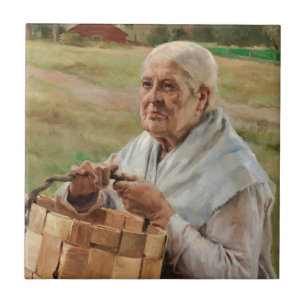 Albert Edelfelt - Alte Frau mit einem Spanbasket Fliese