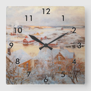 Albert Edelfelt - Dezembertag Quadratische Wanduhr