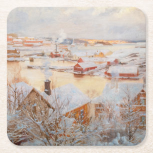 Albert Edelfelt - Dezembertag Rechteckiger Pappuntersetzer