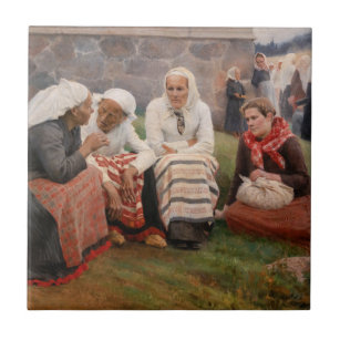 Albert Edelfelt - Frauen außerhalb der Kirche Fliese
