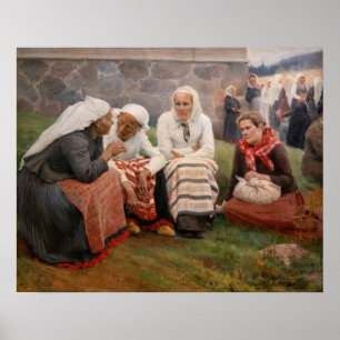 Albert Edelfelt - Frauen außerhalb der Kirche Poster
