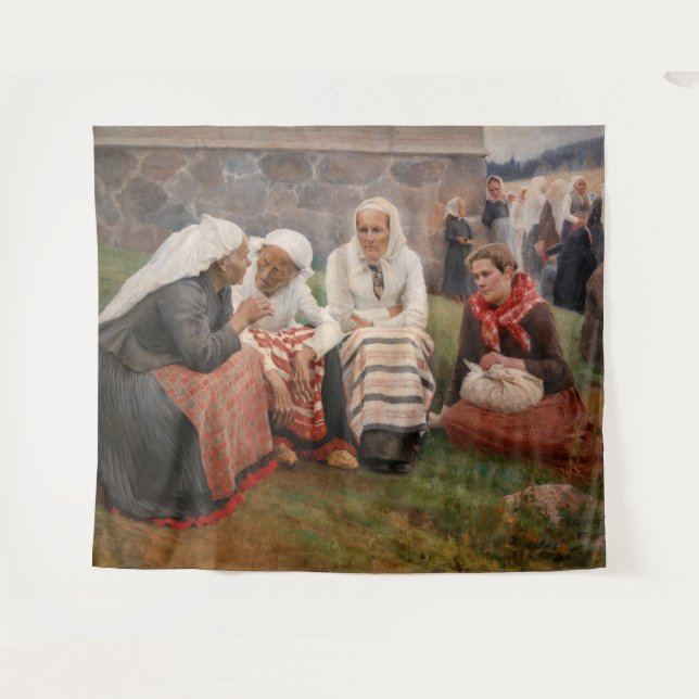 Albert Edelfelt - Frauen außerhalb der Kirche Wandteppich (Vorderseite (Horizontal))