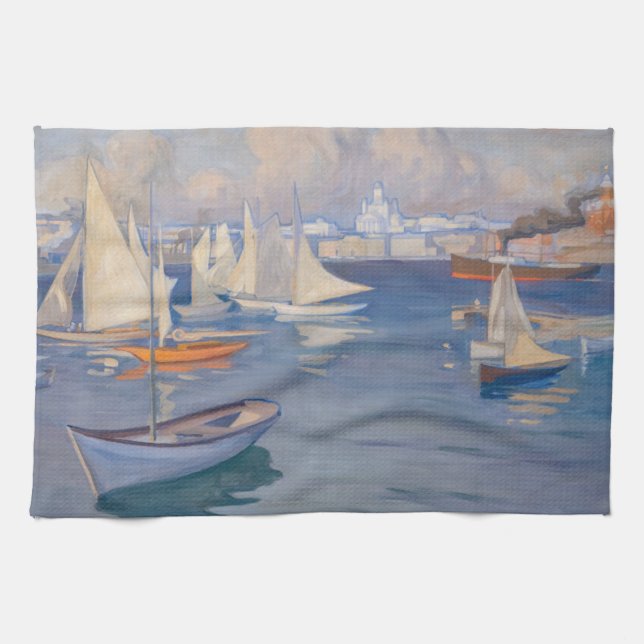Albert Edelfelt - Hafen in Helsinki Geschirrtuch (Horizontal)