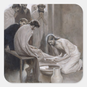 Albert Edelfelt - Jesus wäscht den Jüngern die Füß Quadratischer Aufkleber