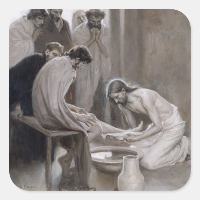 Albert Edelfelt - Jesus Washing Feet of Disciples Quadratischer Aufkleber (Vorderseite)