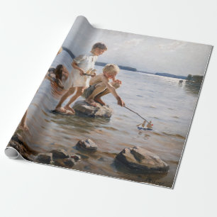 Albert Edelfelt - Jungen spielen am Ufer Geschenkpapier