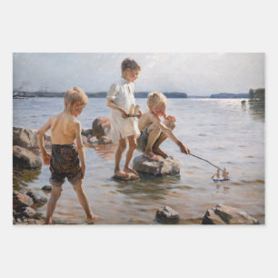 Albert Edelfelt - Jungen spielen am Ufer Geschenkpapier Set
