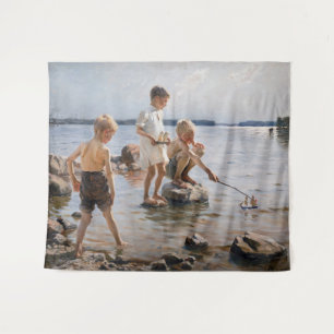 Albert Edelfelt - Jungen spielen am Ufer Wandteppich