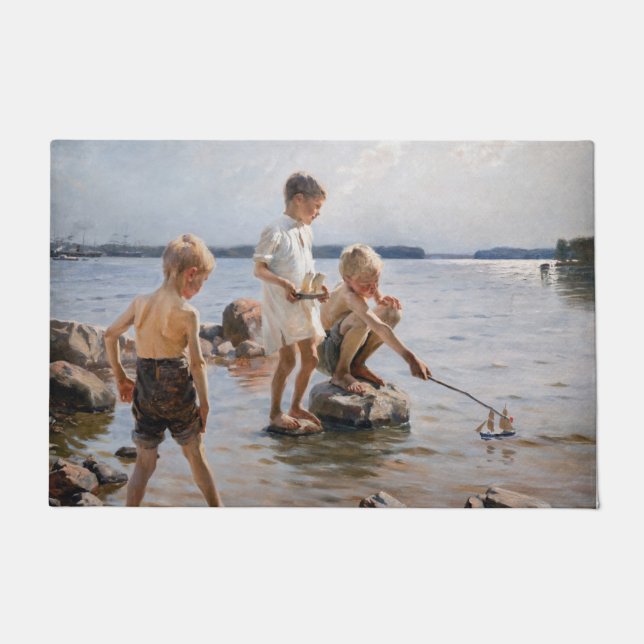 Albert Edelfelt - Jungs, die an der Küste spielen Fußmatte (Vorderseite)