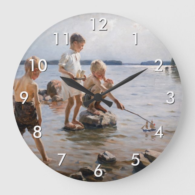 Albert Edelfelt - Jungs, die an der Küste spielen Große Wanduhr (Vorderseite)
