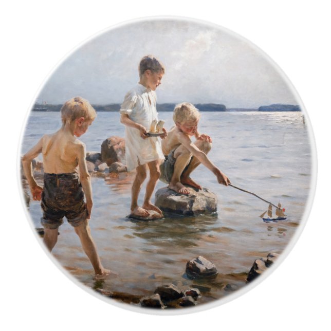 Albert Edelfelt - Jungs, die an der Küste spielen Keramikknauf (Vorderseite)