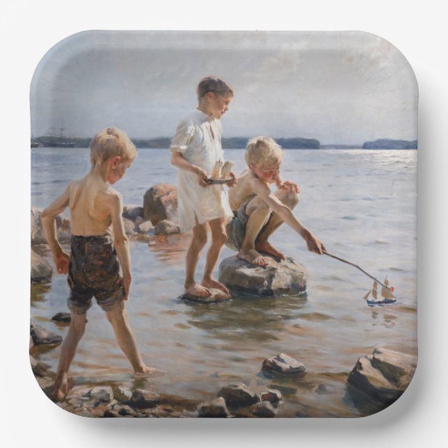 Albert Edelfelt - Jungs, die an der Küste spielen Pappteller (Vorderseite)