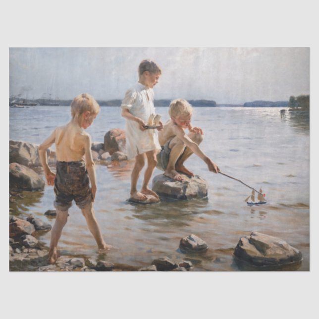 Albert Edelfelt - Jungs, die an der Küste spielen Seidenpapier (Vorderseite)