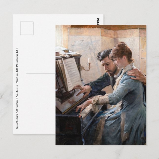 Albert Edelfelt - Klavier spielen Postkarte (Vorne/Hinten)