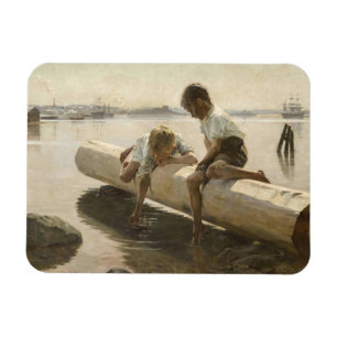 Albert Edelfelt - Zwei Jungen auf einem Baumstamm Magnet