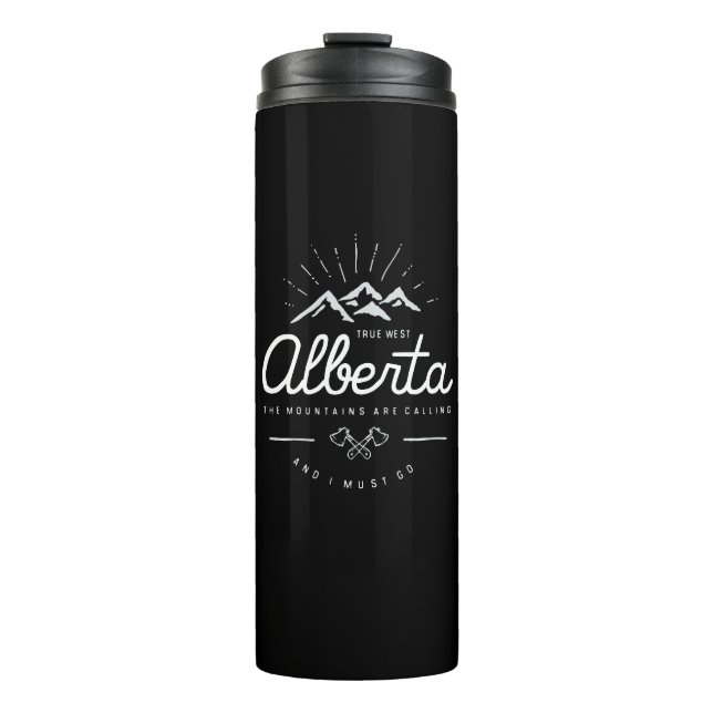 Alberta Berge rufen mich an, ich muss dunklen Mono Thermosbecher (Vorderseite)