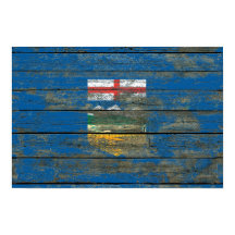 Alberta-Flagge auf dem Effekt von rohen Holzplatte