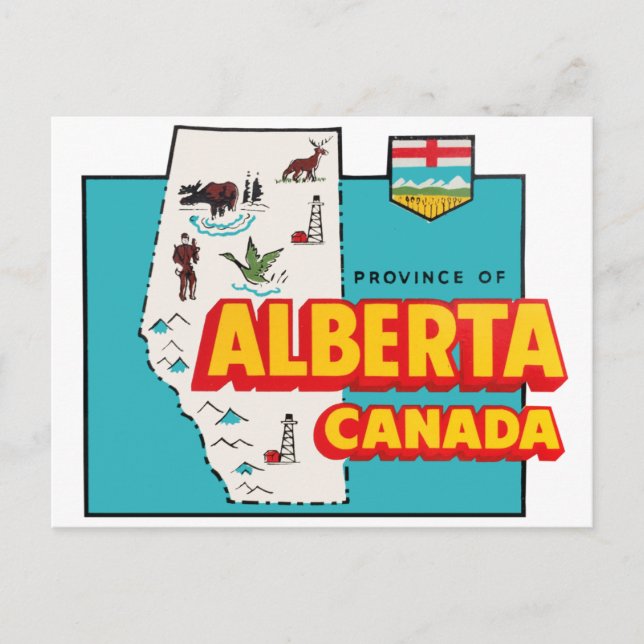 Alberta Map Vintage Travel Postkarte (Vorderseite)