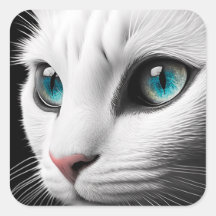 Albino White Cat Face Jewel Eyes