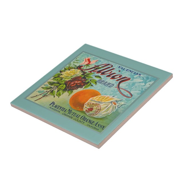 Albion Orangen-Frucht-Kisten-Aufkleber Fliese (Seite)